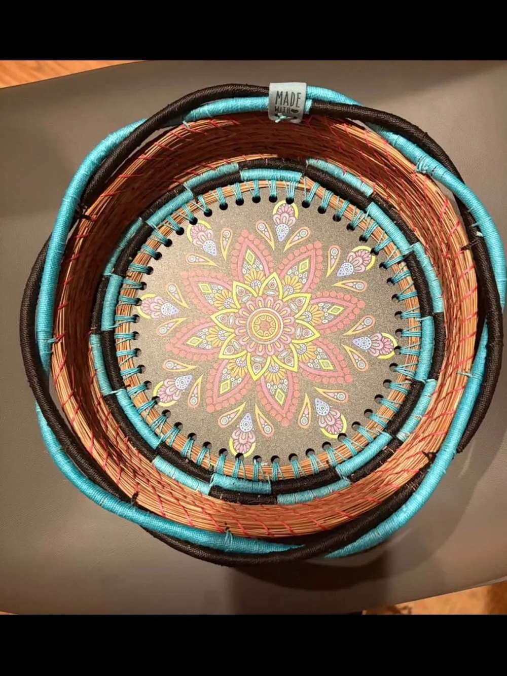 Handwoven Pine Needle Basket - Natural Brown